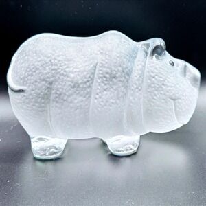 Viking Glass Frosted Textured Hippo‎ Figurine Handmade Art Glass Paperweight